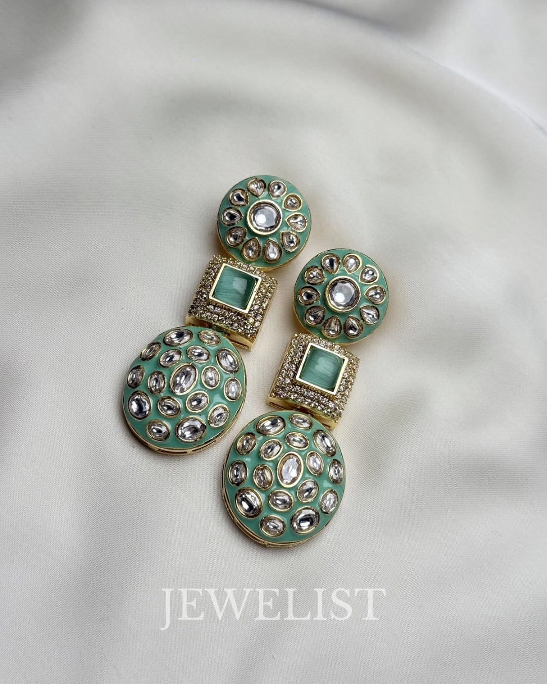 Pistachio Meenakari Danglers – Mint Green Festive Earrings Pakistan