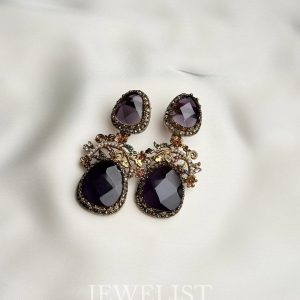 Mosaic Petal Earrings colorful statement crystal earrings Pakistan - purple