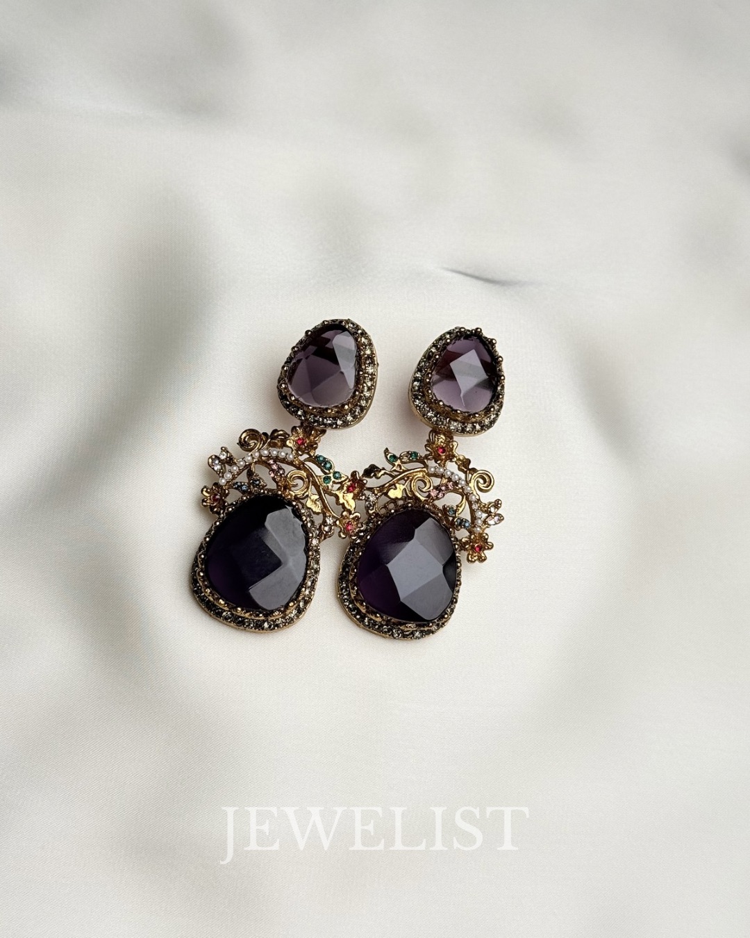 Mosaic Petal Earrings colorful statement crystal earrings Pakistan - purple