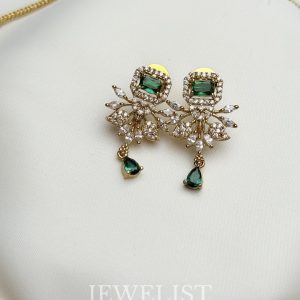 Emerald Floral Necklace Set – Gold Pakistani festive artificial jewellery