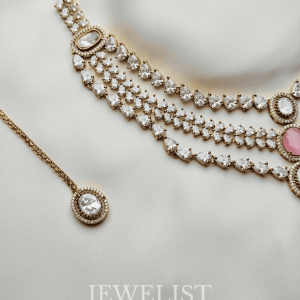 Roseate Cascade Necklace Set pink crystal Pakistani jewellery