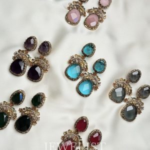 Mosaic Petal Earrings colorful statement crystal earrings Pakistan - purple