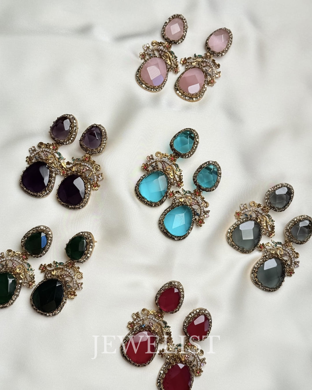 Mosaic Petal Earrings colorful statement crystal earrings Pakistan - purple