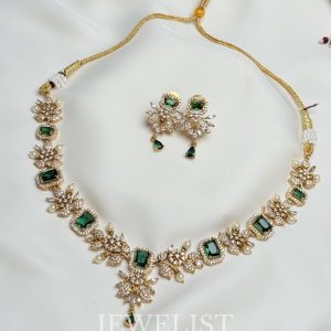 Emerald Floral Necklace Set – Gold Pakistani festive artificial jewellery