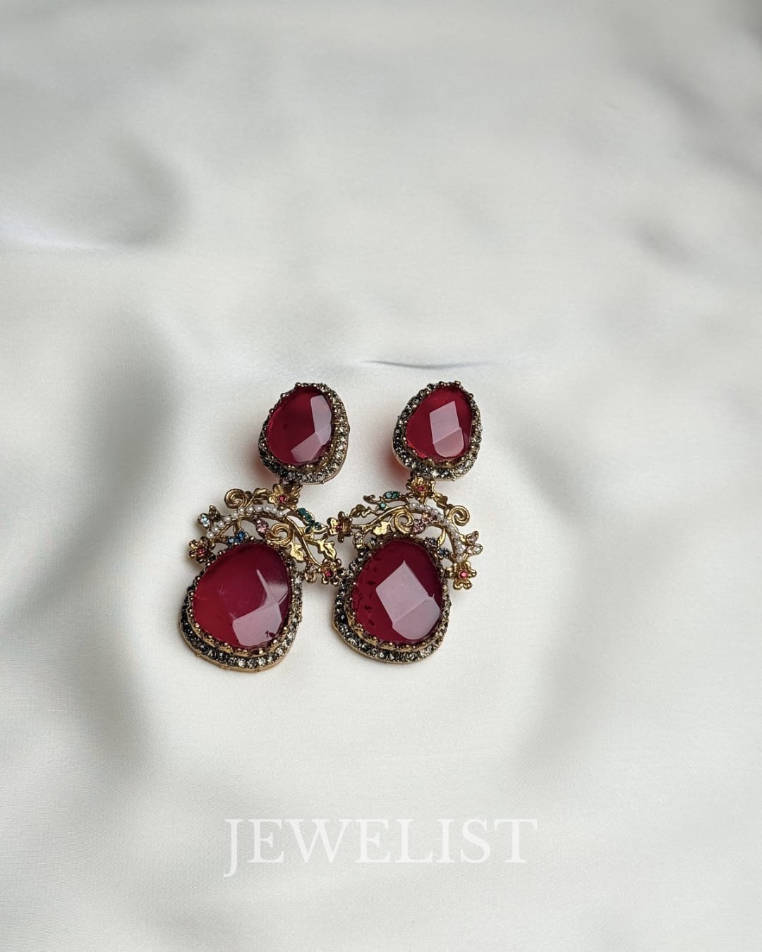 Mosaic Petal Earrings colorful statement crystal earrings Pakistan - purple