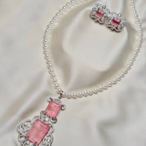 Doublet Pearl Mala Set pink variation with crystal-inspired ornate pendant by Jewelist