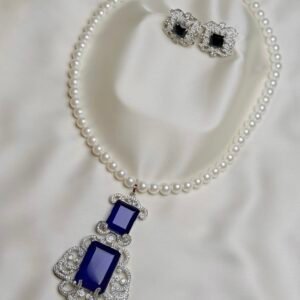 Doublet Pearl Mala Set deep blue version with pearl-like necklace and matching studs