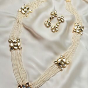 Aarya Kundan Set full ivory pearl kundan necklace and drop earrings by Jewelist