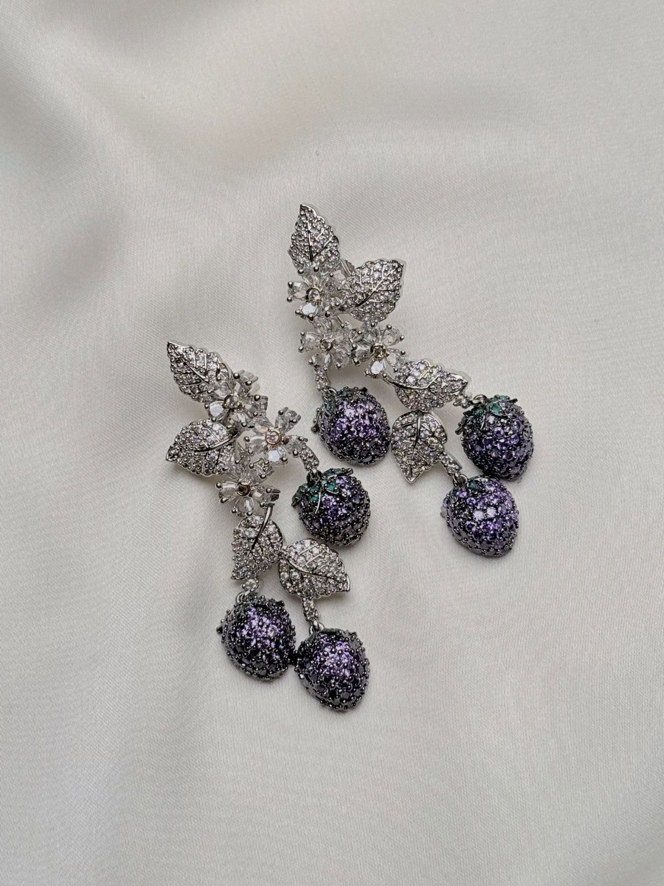 Purple Drop Earrings by Jewelist with berry-inspired drops and crystal-inspired leaf design