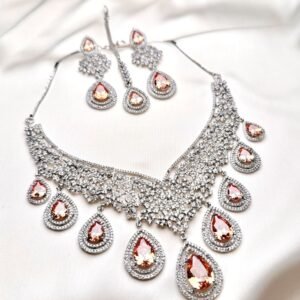 Celesta Set champagne cascading teardrop necklace with matching earrings by Jewelist