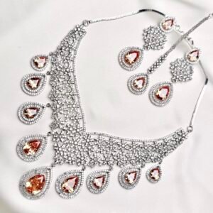 Celesta Set champagne floral lattice necklace with cascading teardrop accents