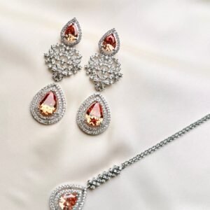 Celesta Set champagne teardrop earrings with crystal-inspired floral detail by Jewelist