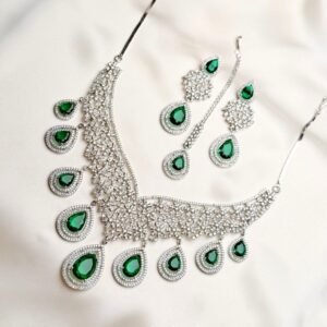 Celesta Set green statement necklace with cascading teardrops and matching earrings
