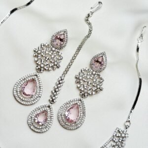 Celesta Set pink teardrop earrings with sparkling floral detailing by Jewelist