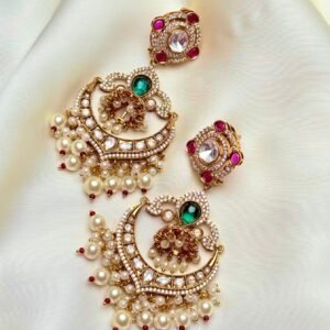 Dilara Chandbalis pearl drop statement earrings with pink and green accents