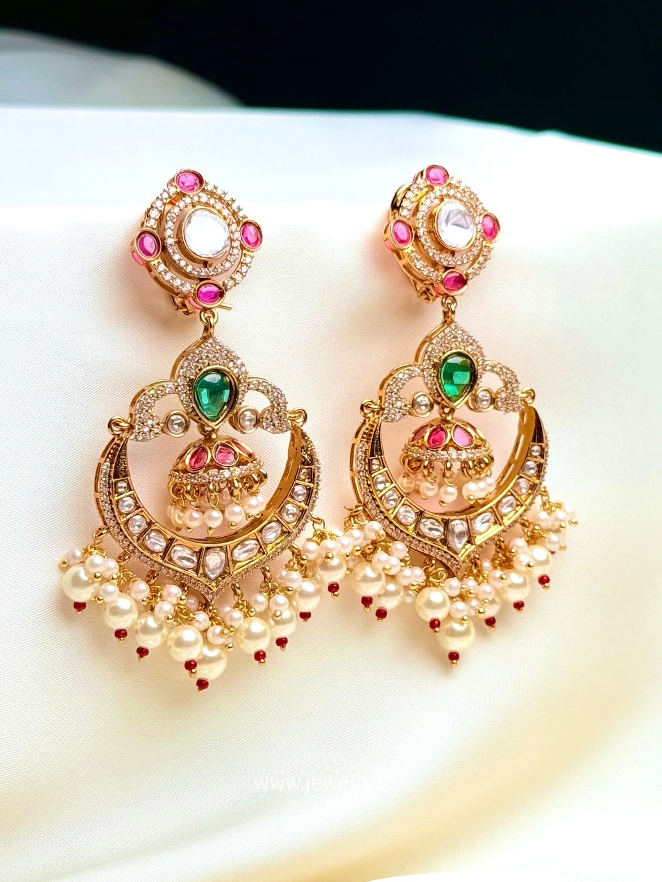Dilara Chandbalis multicolor pearl chandbali earrings by Jewelist