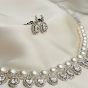 Isla Pearl Set matching oval crystal-inspired earrings by Jewelist