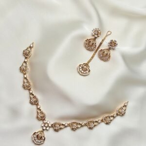 Floral Teardrop Necklace Set in gold tone with crystal-inspired floral motifs