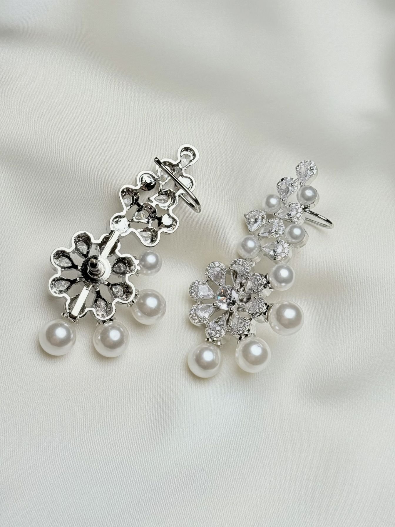 Pearl Floral Drop Earrings by Jewelist with pearl-like beads and crystal-inspired floral design