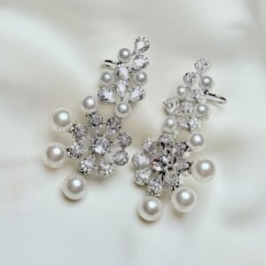 Pearl Floral Drop Earrings by Jewelist with pearl-like beads and crystal-inspired floral design