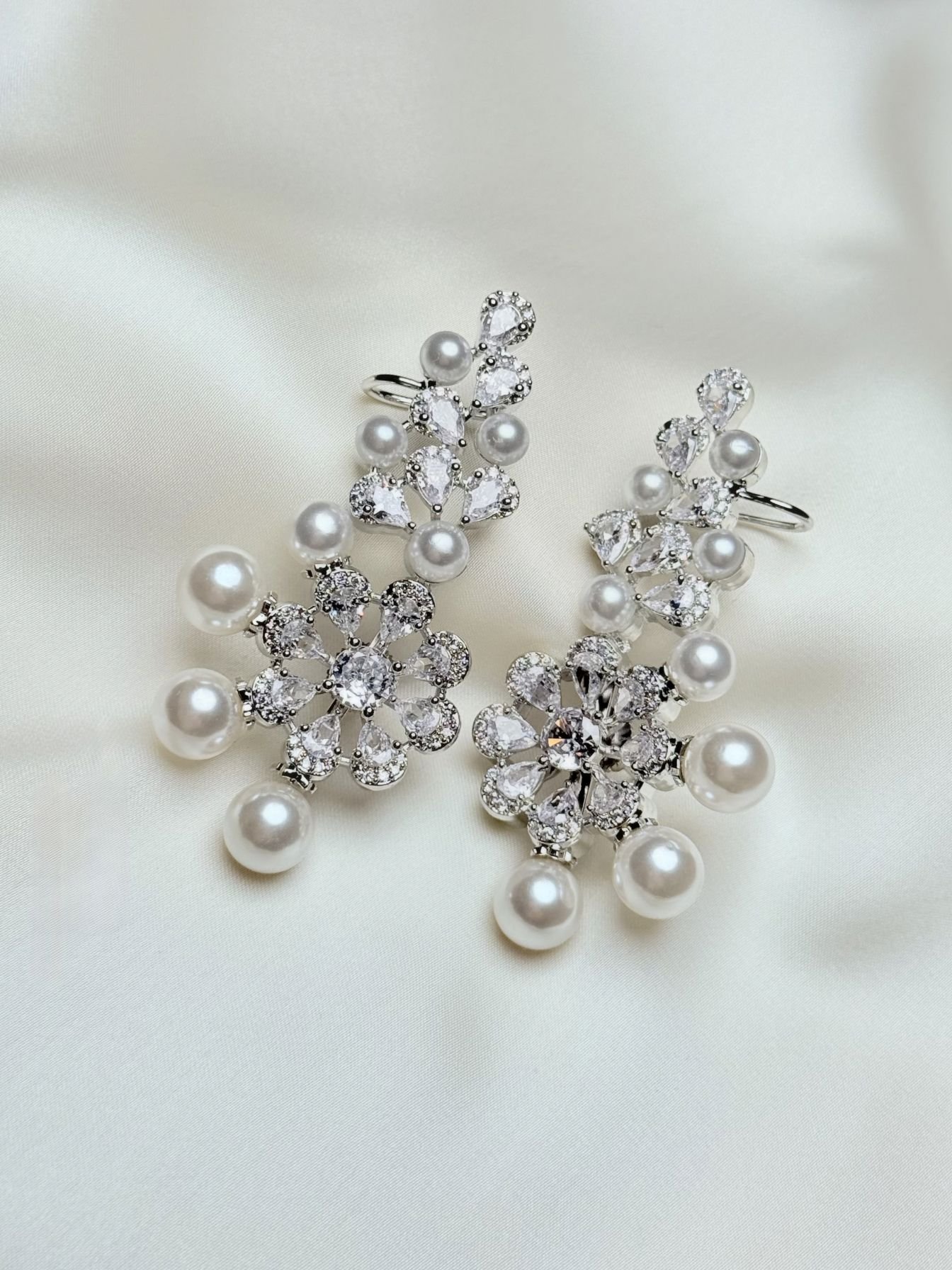 Pearl Floral Drop Earrings by Jewelist with pearl-like beads and crystal-inspired floral design