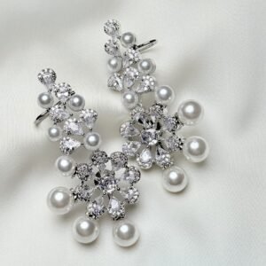 Pearl Floral Drop Earrings by Jewelist with pearl-like beads and crystal-inspired floral design