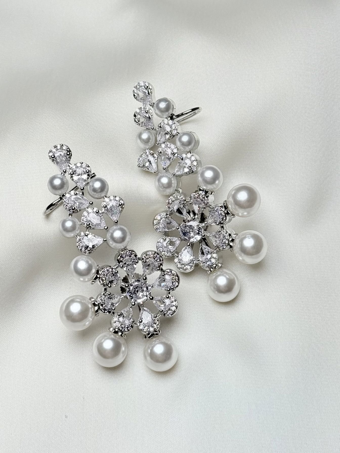 Pearl Floral Drop Earrings by Jewelist with pearl-like beads and crystal-inspired floral design