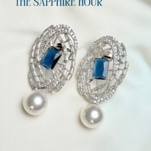 Sapphire Drop Earrings by Jewelist with pearl-like beads and crystal-inspired silver-tone design
