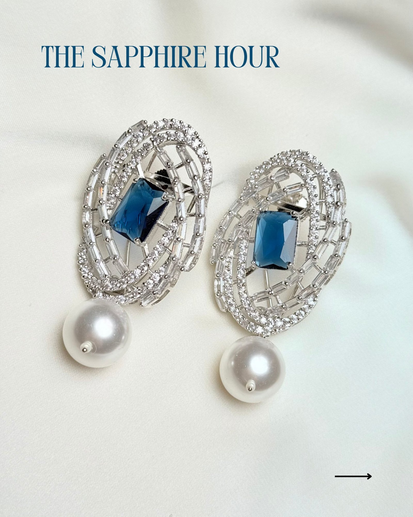 Sapphire Drop Earrings by Jewelist with pearl-like beads and crystal-inspired silver-tone design
