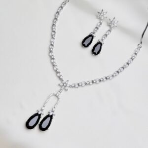Celeste Y-Necklace Set in black with silver-tone crystal-inspired detailing
