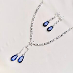 Celeste Y-Necklace Set in blue with silver-tone double teardrop pendant