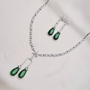 Celeste Y-Necklace Set in emerald green with coordinated drop earrings