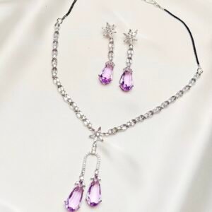 Celeste Y-Necklace Set in lilac with elegant matching drop earrings