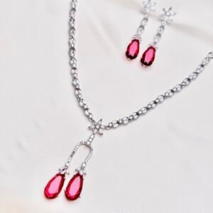 Celeste Y-Necklace Set in red with matching teardrop earrings by Jewelist