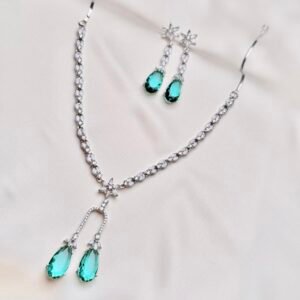 Celeste Y-Necklace Set in sea green with matching crystal-inspired earrings