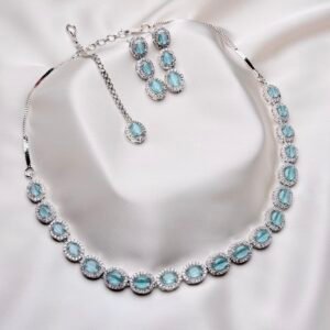 Elise Oval Solitaire Set in mint with silver-tone oval halo necklace and matching earrings