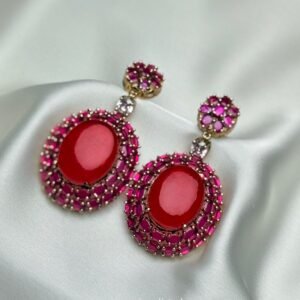 Hurrrem Cobochon Earrings pink and red crystal-inspired statement pair