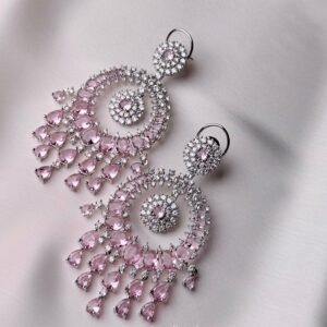 Celeste Cascade Earrings in blush pink with teardrop stones