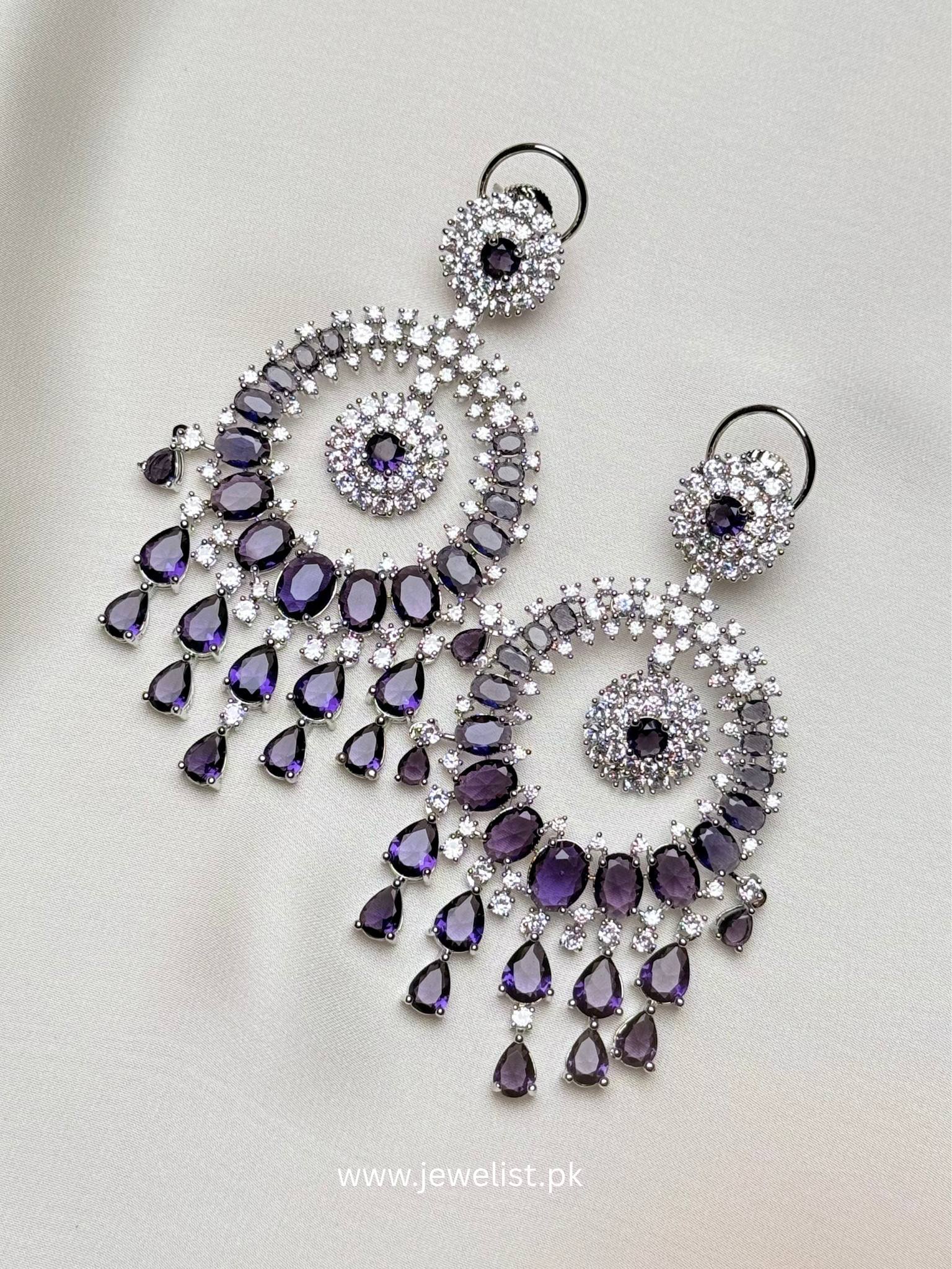 Celeste Cascade Earrings in plum with cascading teardrop stones