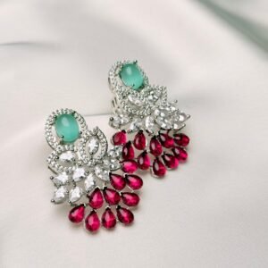 Lumina Prism Earrings with green and pink teardrop stones