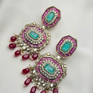 Nazakat Octagon Earrings held in hand showing large geometric statement design