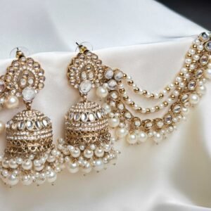 Shirin Jhumka set gold pearl jhumka earrings