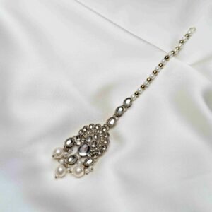 Shirin Jhumka set gold and pearl teeka with mirror-inspired detailing
