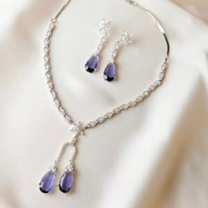 Celeste Y-Necklace Set in crystal purple with silver-tone teardrop design