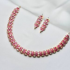 Marquise Lattice Set ruby and clear crystal-inspired gold tone necklace with earrings