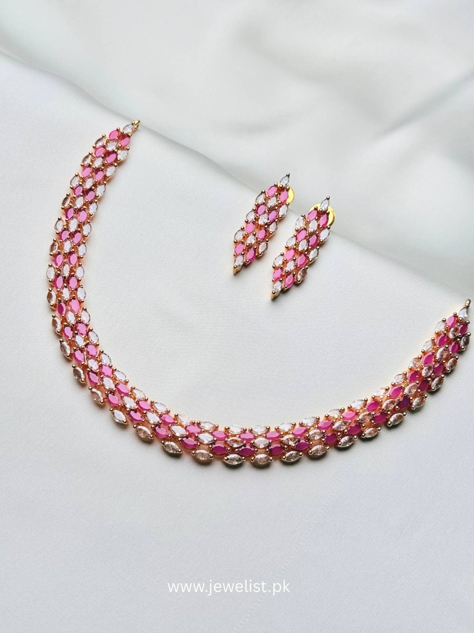 Marquise Lattice Set ruby and clear crystal-inspired gold tone necklace with earrings