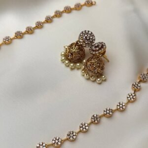 Micro-flora Mala set crystal floral necklace with traditional gold tone jhumka earrings