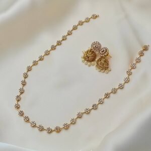 Micro-flora Mala set gold tone floral mala with pearl-like jhumka earrings