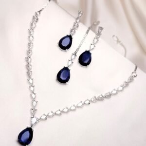 Nouveau Set blue teardrop jewelry set with silver-tone necklace earrings and teeka