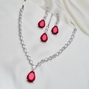 Nouveau Set red teardrop jewelry set with silver-tone crystal-inspired necklace